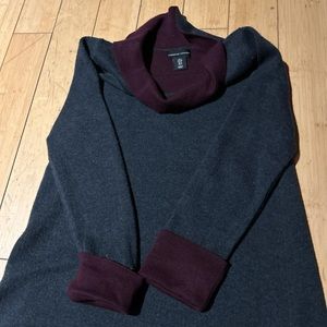 Adrienne Vittadini grey/burgundy knit cowl neck dress